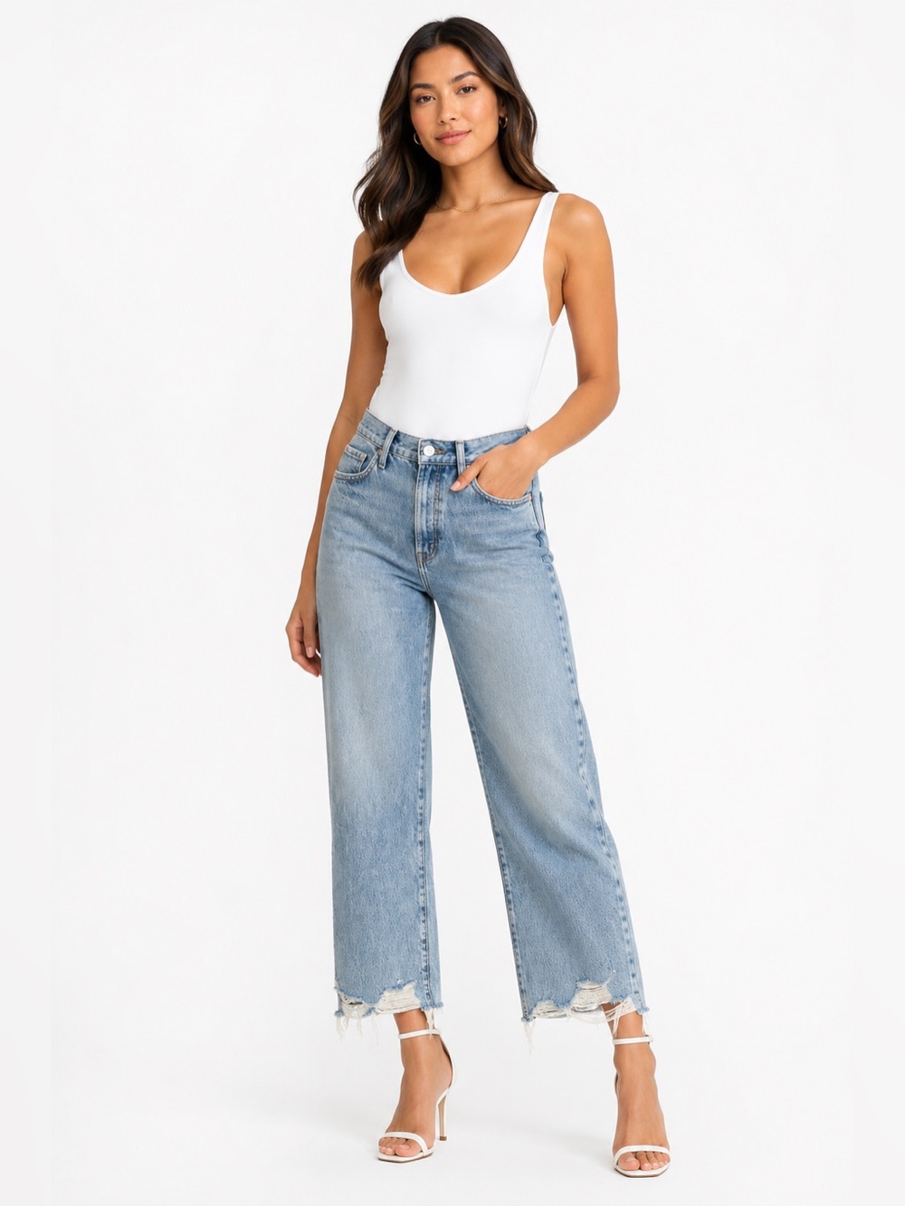 Pistola High Rise Light Wash Distressed Raw Hem Jeans Size 28